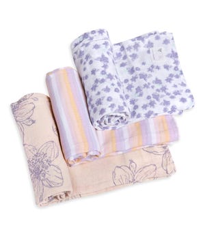 Watercolor Blackberry Floral Organic Cotton Woven Muslin Baby Swaddle Blankets 3 Pack 