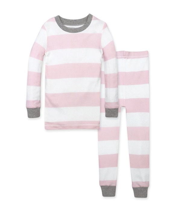 Rugby Stripe Organic Pajamas 2-Piece Blossom Front