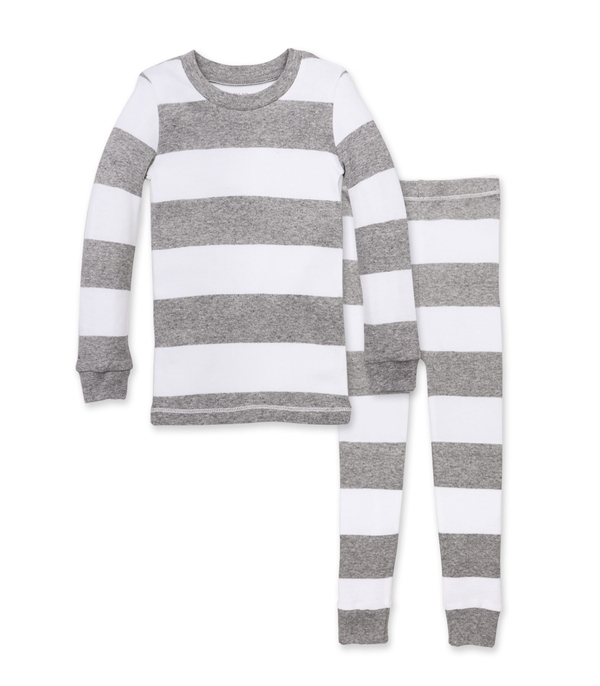 Rugby Stripe Organic Pajamas 2-Piece Heather Grey Front