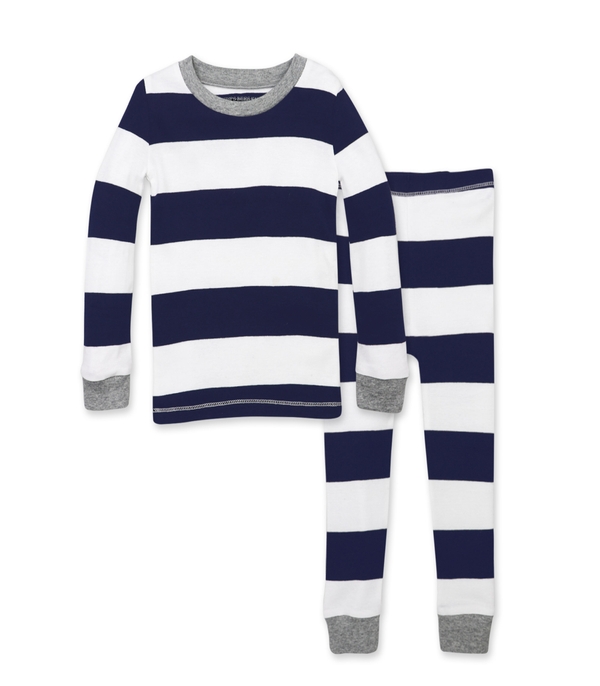 Rugby Stripe Organic Pajamas 2-Piece Midnight Front