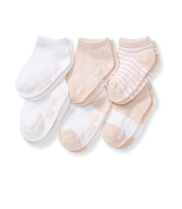 Solid & Stripes Organic Cotton Baby Ankle Socks 6 Pack - Ranunculus