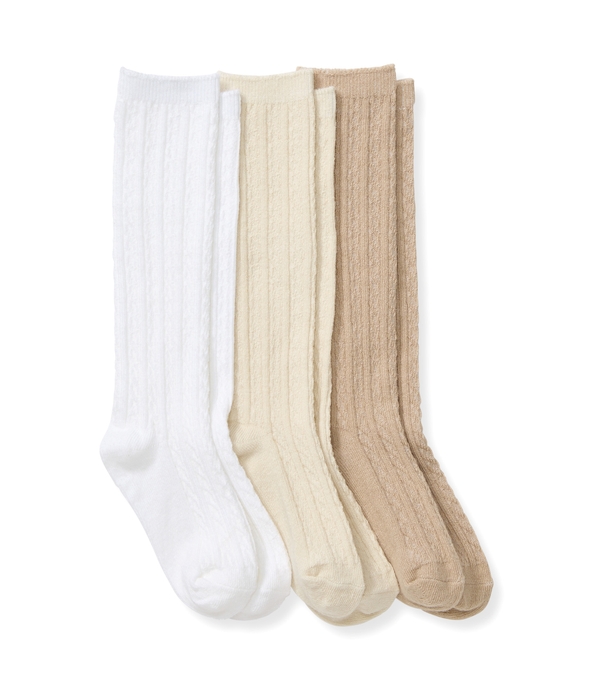 Organic Cotton Cable Knit Knee High Socks 3 Pack