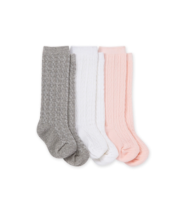 Cable Knit Knee High Socks Made with Organic Cotton, 3 pack