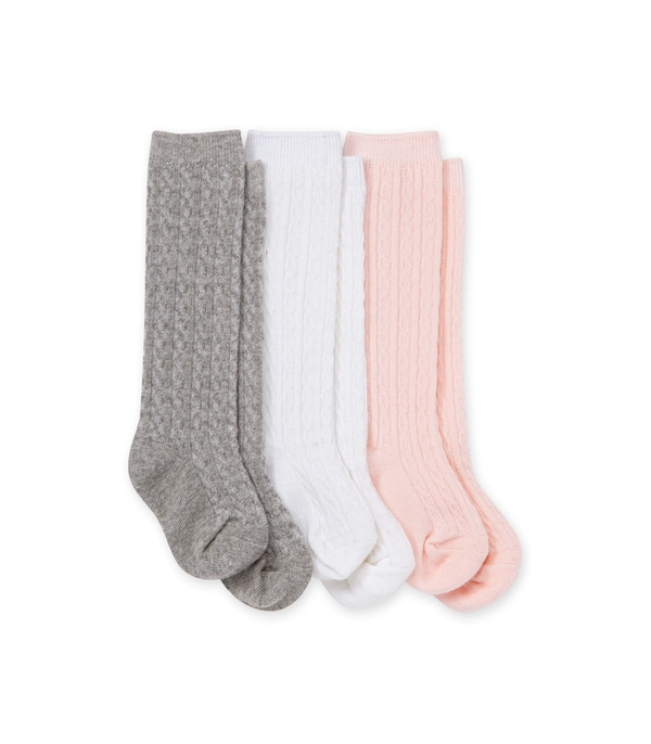 Cable Knit Knee High Socks Made with Organic Cotton, 3 pack - Multi 12-24 Months