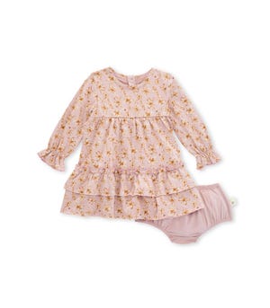 Ditsy Country Floral Organic Baby Girl Dress & Diaper Cover Set