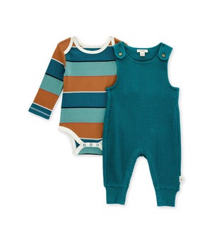 Organic Baby Boy Thermal Jumpsuit & Stripe Bodysuit Set