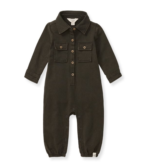 Button Down Organic Cotton Jumpsuit - Shadow