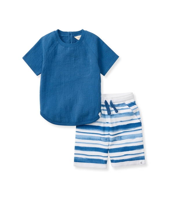 Watercolor Stripes Baby Boy Top & Shorts Set