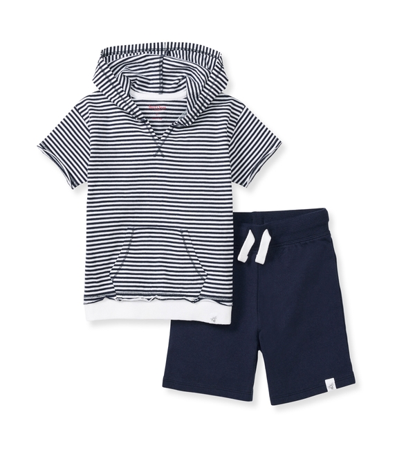 Classic Stripe Baby Boy Hooded Top & Shorts Set
