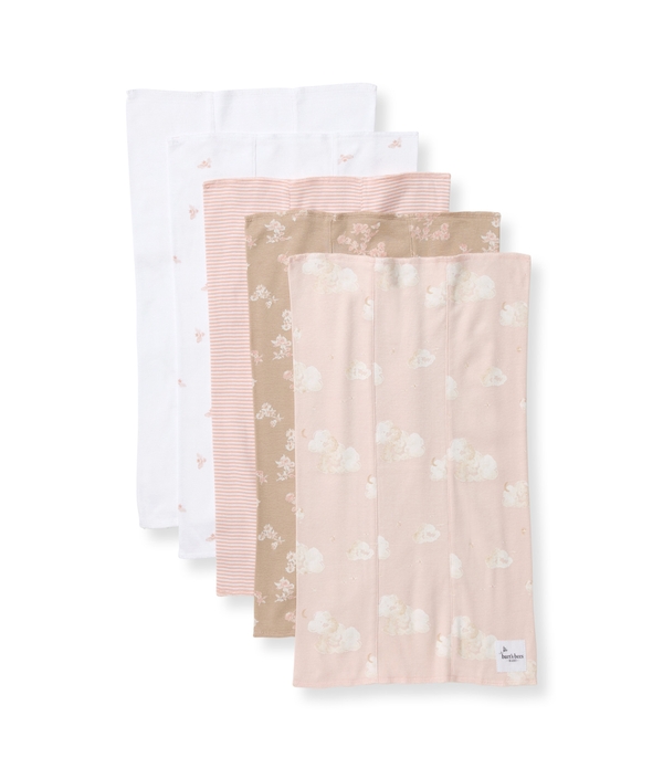 Whimsical Floral Organic Cotton Burp Cloths 5 Pack
