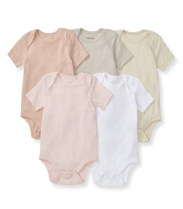 Solid Organic Cotton Short Sleeve Baby Bodysuits 5 Pack - Pink Sand