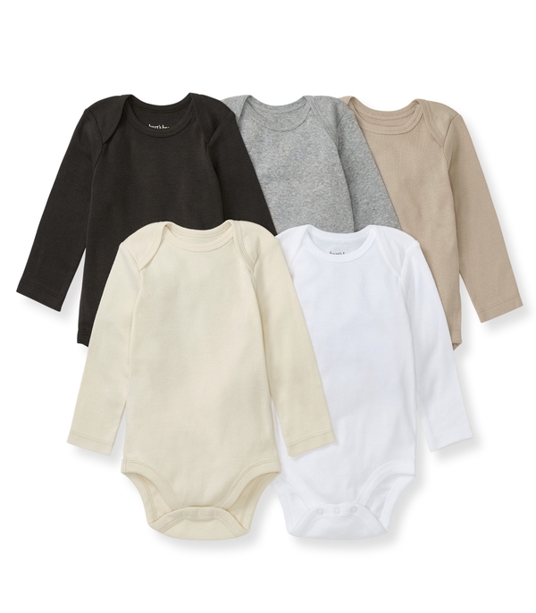 Solid Organic Cotton Long Sleeve Baby Bodysuits 5 Pack - Ash