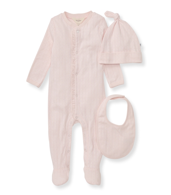 Organic Cotton Jumpsuit, Bib & Hat 3 Piece Set - Pink Sand