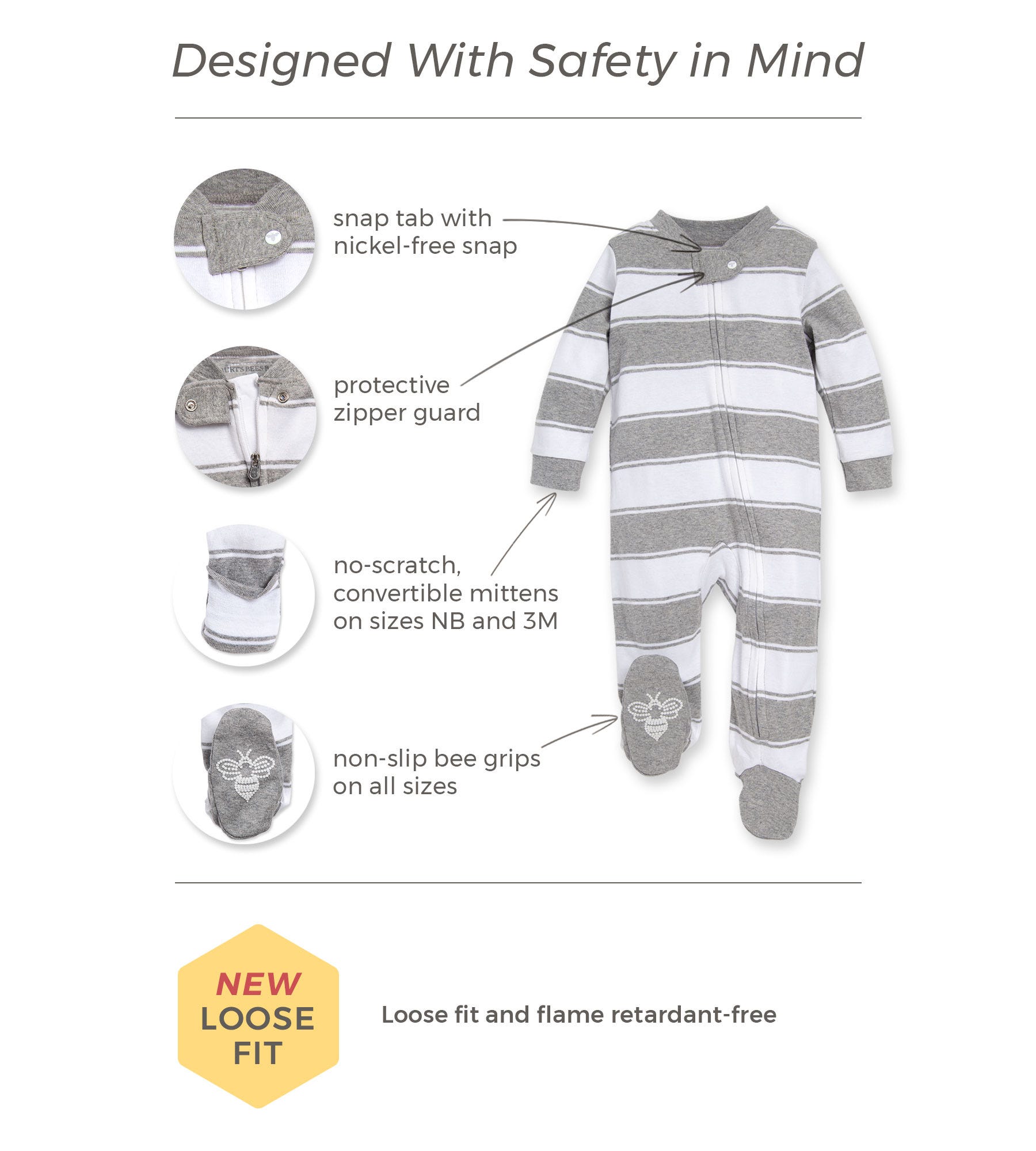 Burts Bees Baby Baby Sleep /& Play Organic One-Piece Romper-Jumpsuit Pj Zip Front Footed Pajama