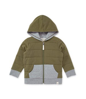 Quilted Organic Cotton Zip Front Hooded Jacket