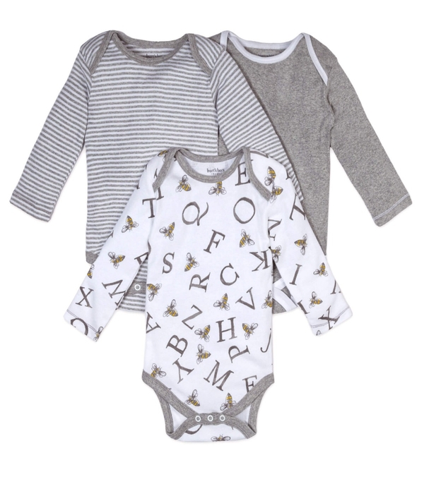 A-Bee-C Long Sleeve Organic Baby Bodysuits 3 Pack