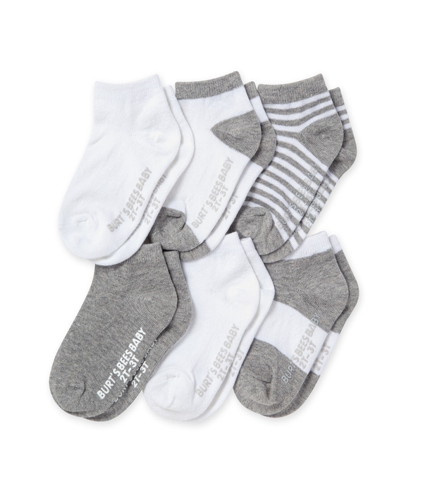 Solid & Stripes Organic Cotton Baby Ankle Socks 6 Pack - Heather Grey