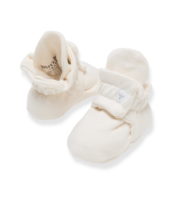 Solid Adjustable Organic Baby Booties Eggshell, front and back