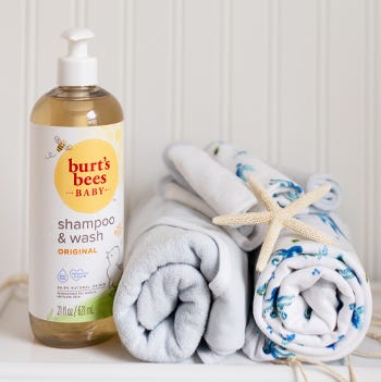 Burt's Bees Baby bath time essentials including wash cloths, towels, robes and more