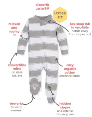 Loose fit organic baby pajamas sleep and play features